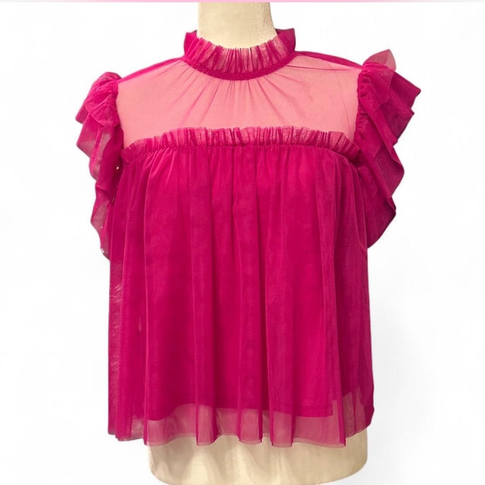 Rachel Zoe Hot Pink Mesh Tulle Babydoll Top size Small NWT